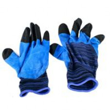 Перчатки нейлоновые, L312, сине-голубые,чёрные пальцы,пена-лат.1/12/600, 05.16